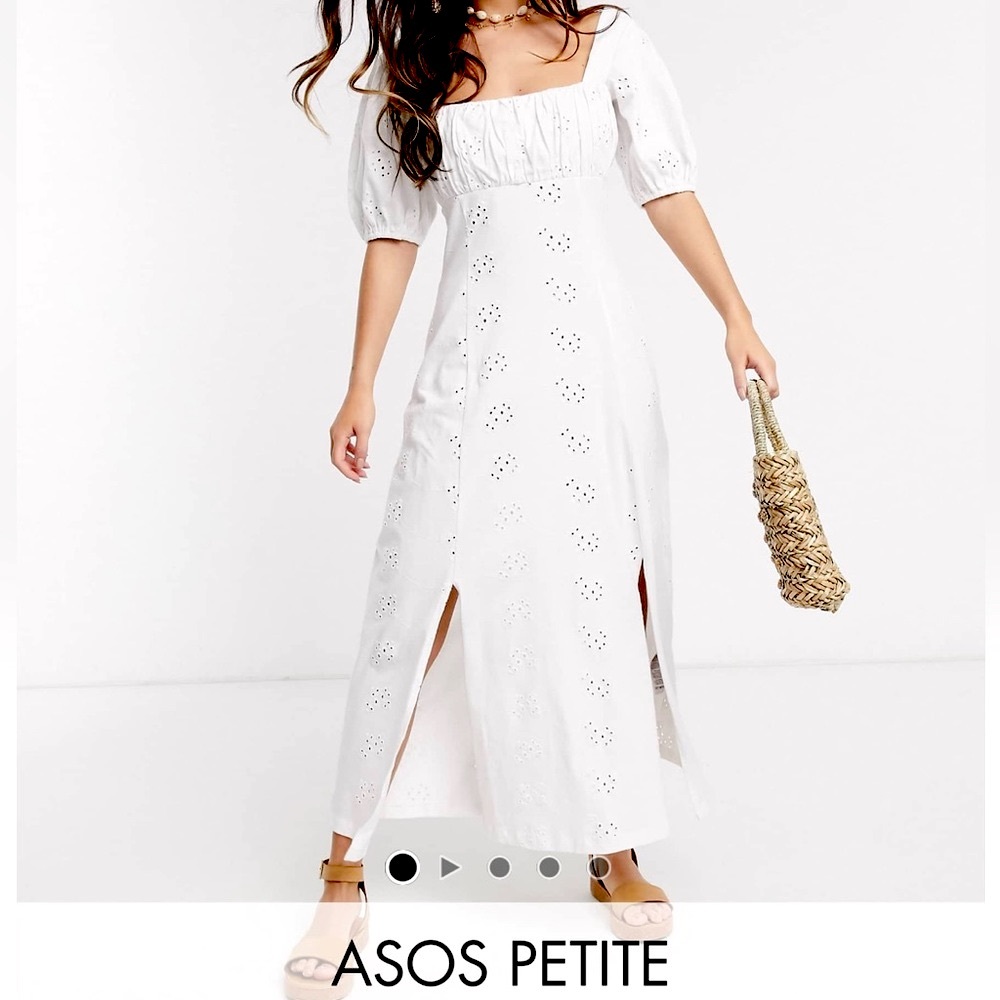 ASOS Petite White Broderie Cotton Eyelet Midi Maxi Dress Size 4 Cottagecore NWT